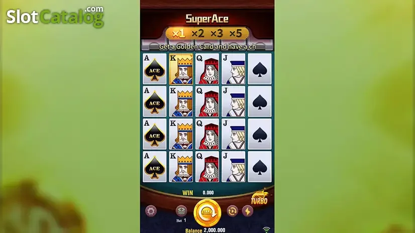 Super Ace video slot game by JILI Games featuring playing card multipliers and elimination reels